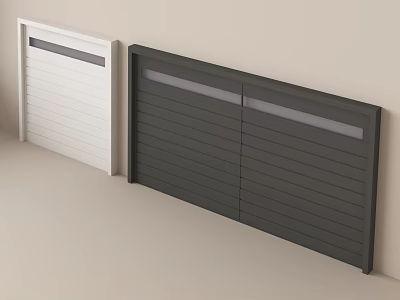 White And Dark Gray Garage Doors With Horizontal Slats And Top Small Windows 3d model