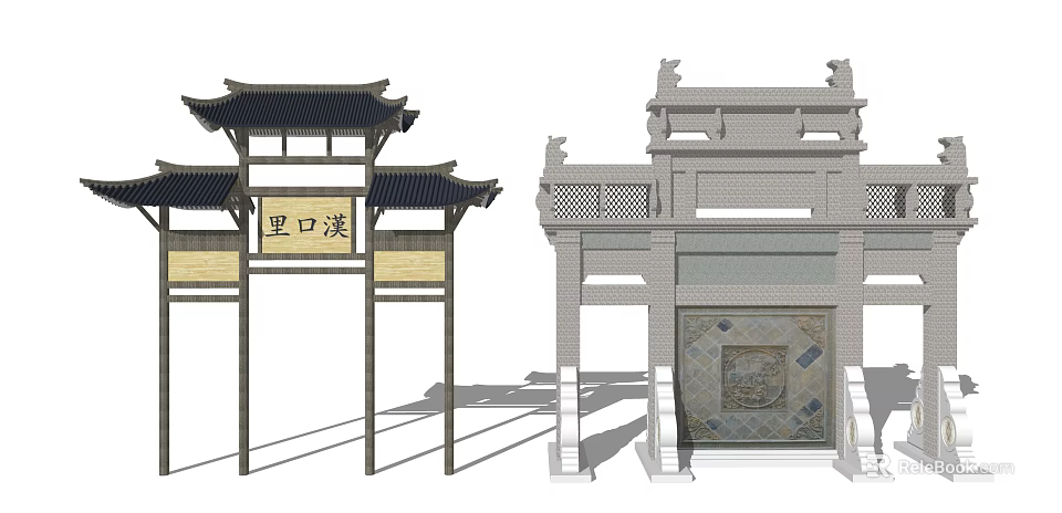 Traditional Chinese Paifang Archway with Ancient Architectural Design and Classical Roof Structure 3d model 