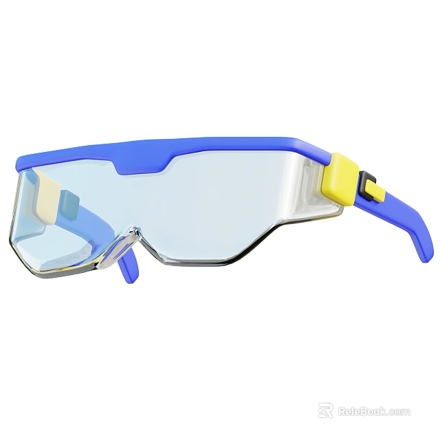 Industrial Safety Goggles With Blue Yellow Frame And Clear Protective Lens 3d model 