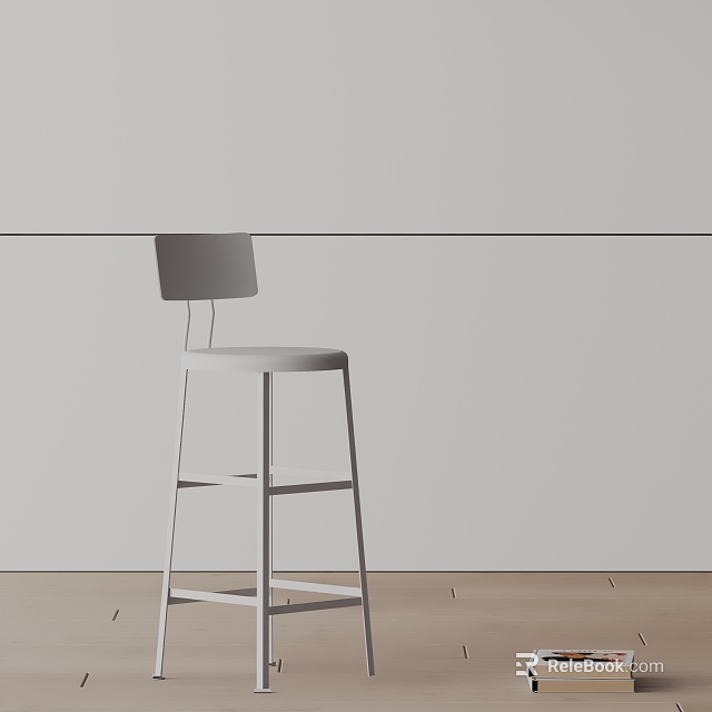 Sleek Modern White Bar Stool In Minimalist Interior With Light Wall And Wooden Floor 3d model 