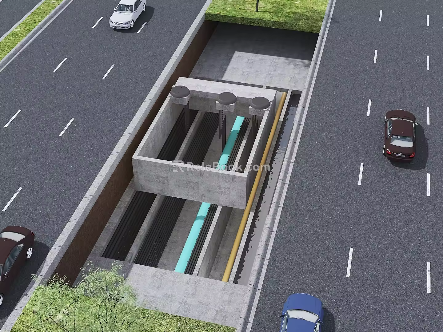 Road pipe gallery section feeding port section pipe gallery section view pipe gallery feeding port 3d model