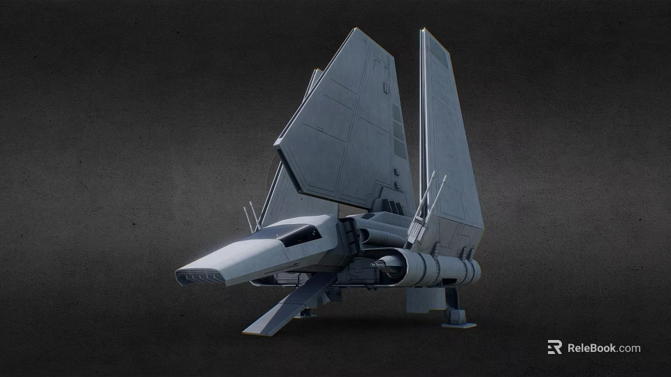 Sci Fi Spaceship With Triangular Wings And Futuristic Gray Body Design 3d model 