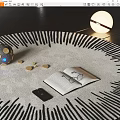 Open Book With Eyeglasses Mobile Phone On Round Black Striped Decorative Rug
