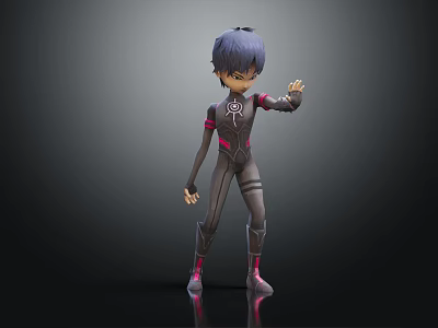 Animated Young Character In Futuristic Suit With Digital Creature 3d model