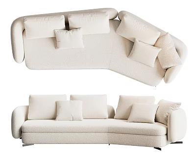 Light Colored Irregular Shaped Sofa With Cushions 3d model