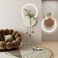 Cozy Brown Velvet Accent Chair with Green Pillow and Modern Wall Decor in Living Room