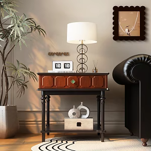 Retro Side Cabinet French Retro Side Table Side Table Lamp Plant Retro Coffee Table 3d model