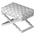 Modern Blue Upholstered Ottoman With Nailhead Trim And Cross Wooden Frame