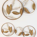 Elegant Modern Wall Decor with Circular Frames and Golden Leaf Patterns 3d model