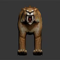 Roaring Large Feline 3D Model With Brown Fur Sharp Claws And Open Mouth