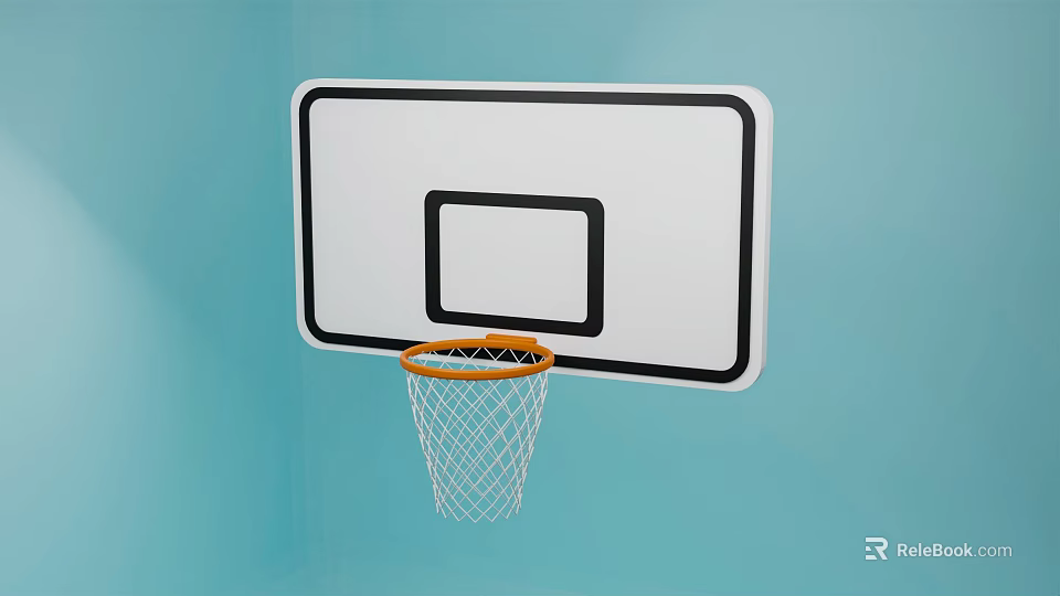 Basketball Hoop With White Backboard Black Border Orange Rim White Net On Light Blue Wall 3d model 