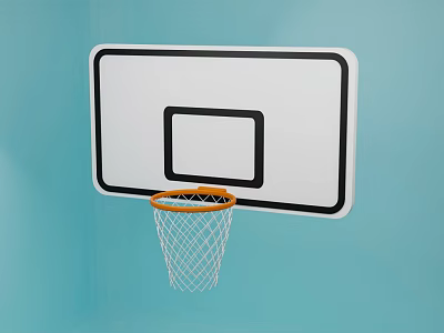 Basketball Hoop With White Backboard Black Border Orange Rim White Net On Light Blue Wall 3d model
