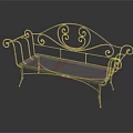 Ornate Metal Outdoor Bench With Curved Scrollwork And Mesh Seat Design
