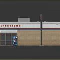 Single Story Rectangular Gas Station Building With Flat Black Roof And Red White Striped Edges