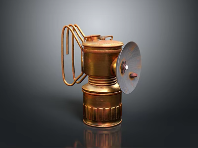 Vintage Commercial Equipment With Brass Metal Structure Circular Reflector Curved Handle And Ribbed Base 3d model