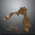 Golden Bat Sculpture Featuring Spread Wings and Intricate Hollow Patterns on Dark Background