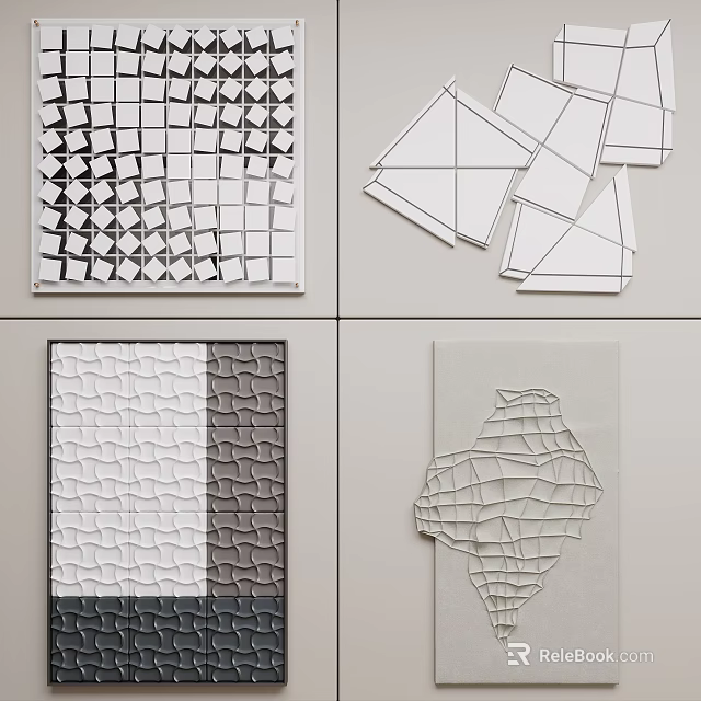 Contemporary Wall Decor Featuring Various Geometric Shapes And Abstract Textured Designs 3d model