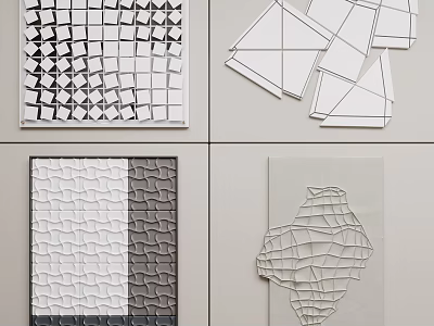 Contemporary Wall Decor Featuring Various Geometric Shapes And Abstract Textured Designs 3d model