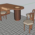 Modern Wooden Table And Chairs Set With Round Top And Cylindrical Base
