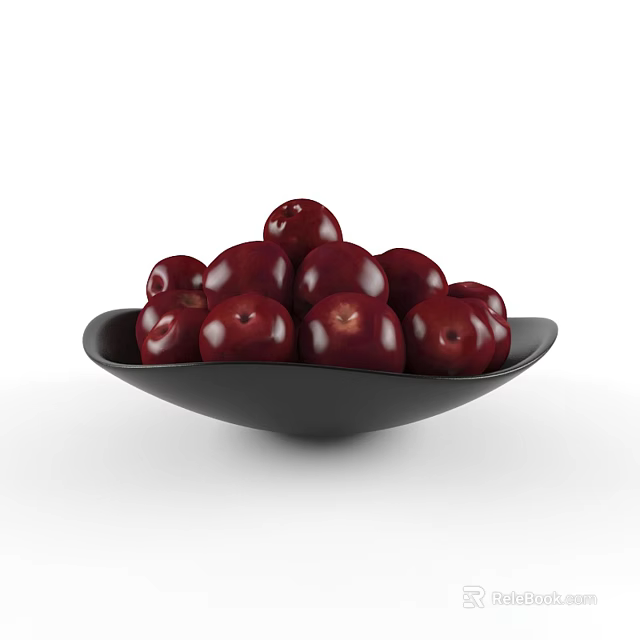 Fresh Red Cherries Filled in a Black Bowl for Healthy Fruit Snack 3d model 