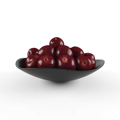 Fresh Red Cherries Filled in a Black Bowl for Healthy Fruit Snack 3d model
