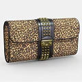 Leopard Print Clutch Bag With Black Strap Gold Studs And Gold Lock