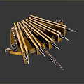 Yellow Mechanical Weapon With Multiple Rows Of Sharp Metal Spikes And Chain 3d model