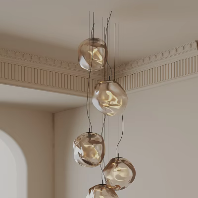Elegant Spherical Glass Pendant Lights Hanging From Modern Decorative Ceiling Molding 3d model