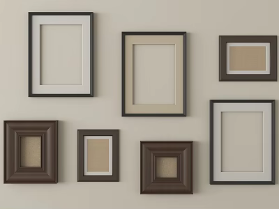 Various Picture Frames Hanging On Wall With Different Colors And Styles 3d model