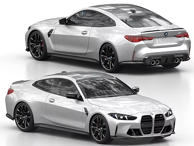 White BMW Coupe Car With Sporty Design Black Wheels And Rear Spoiler 3d model