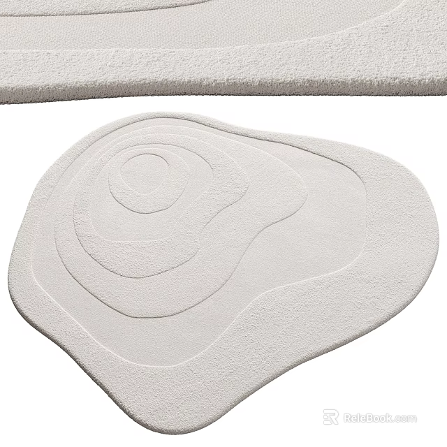 Unique Shaped White Rug With Circular Texture Design 3d model 