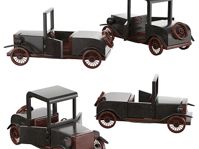 Vintage Style Wooden Toy Cars With Classic Design And Red Wheels 3d model
