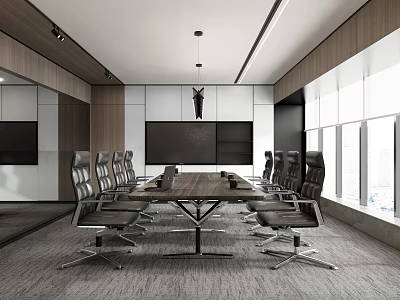 Modern Meeting Room Conference Table and Chair Chandelier Office Chair 3d model