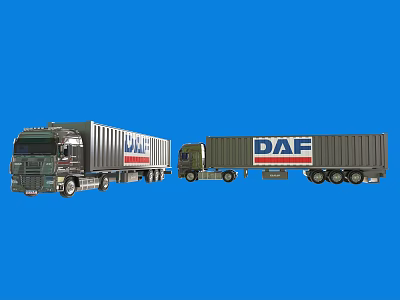 DAF Cargo Trucks In Silver And Green Colors For Commercial Transportation 3d model