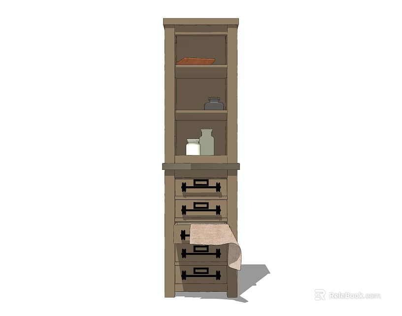 Classic Wooden Decorative Cabinet With Upper Shelves And Lower Drawers Design 3d model 