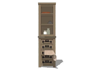 Classic Wooden Decorative Cabinet With Upper Shelves And Lower Drawers Design 3d model
