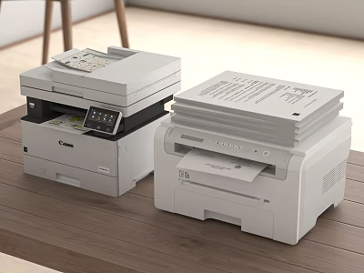 Two Multifunctional Office Printers on Desk for Efficient Printing Copying 3d model