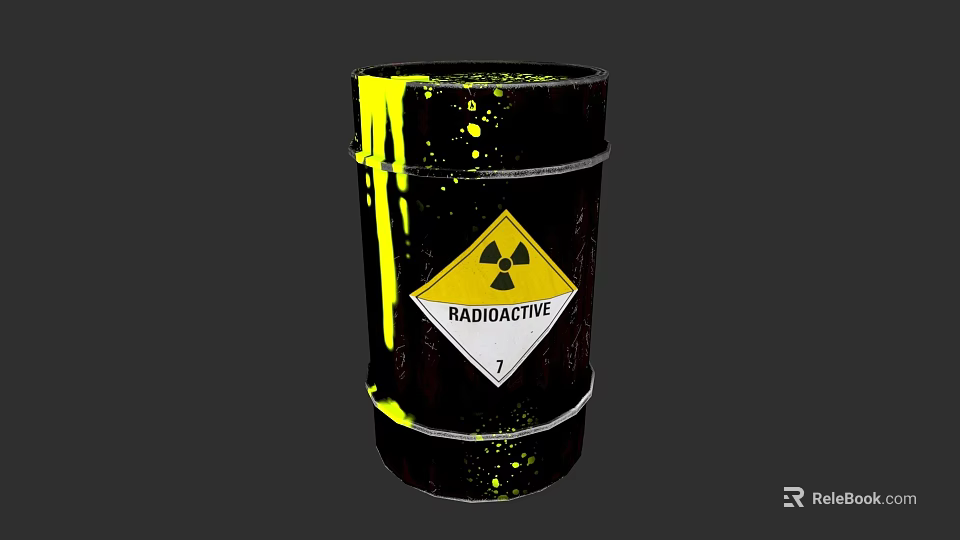 Radioactive Weapon Barrel Featuring Nuclear Hazard Symbol And Yellow Spills 3d model 