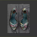 Colorful Floral Pattern High Heels with Peep Toe Design and Bow Detail on Fabric Mat