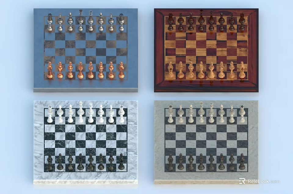Chess Sets For Board Game Entertainment With Different Material Boards And Pieces 3d model 