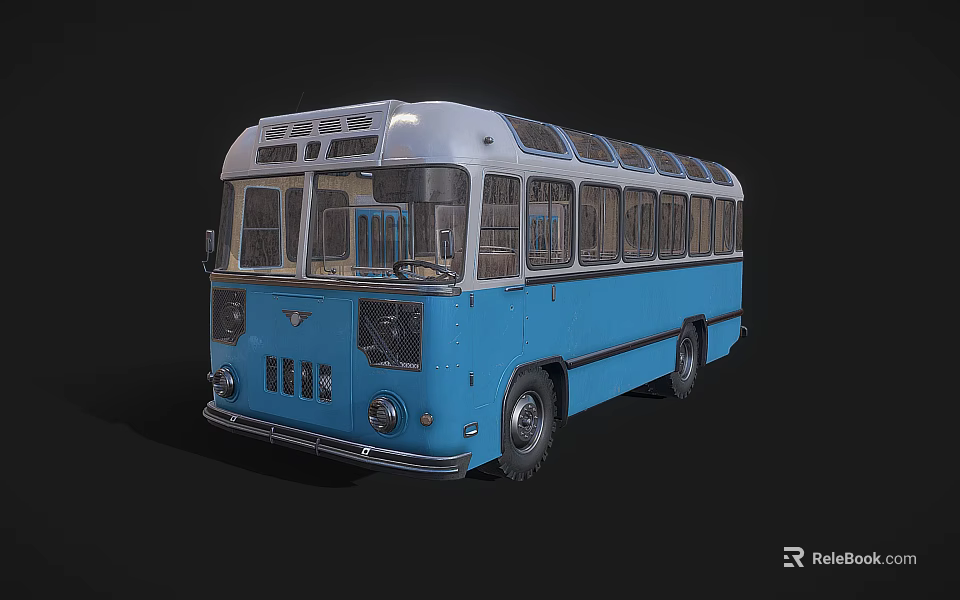 Vintage Blue And White Bus With Classic Retro Design And Large Windows 3d model 