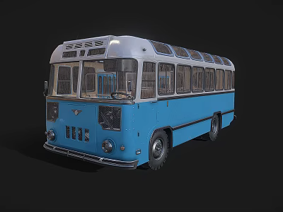 Vintage Blue And White Bus With Classic Retro Design And Large Windows 3d model