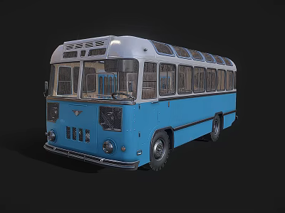 Vintage Blue And White Bus With Classic Retro Design And Large Windows 3d model