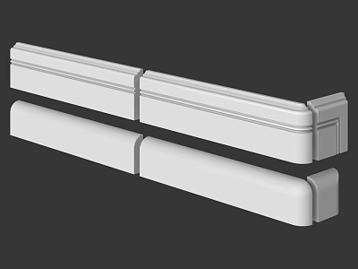 White Decorative Components With Long Smooth And Grooved Architectural Profiles 3d model
