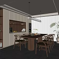New Chinese Song Style Restaurant Dining Table and Chair Combination Sideboard Floor Lamp Chandelier 3d model