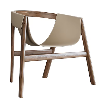 Sleek Modern Dining Chair With Walnut Wood Frame And Beige Curved Seat Design 3d model