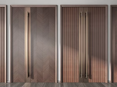 Modern Wooden Double Doors With Herringbone Pattern And Metal Handles For Interior Design 3d model