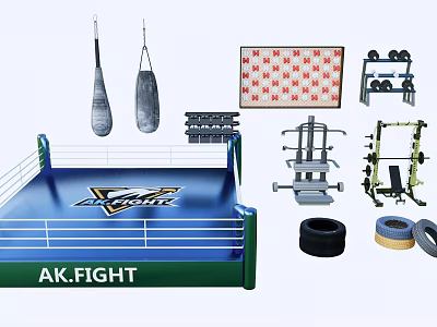 modern fitness equipment boxing ring boxing gloves sandbag 3d model
