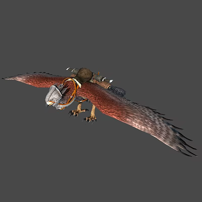 Flying Eagle With Decorative Headgear Saddle And Spread Reddish Brown Gray Wings 3d model