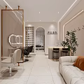Modern Hair Salon Interior With Styling Chairs Round Mirrors And Workstations